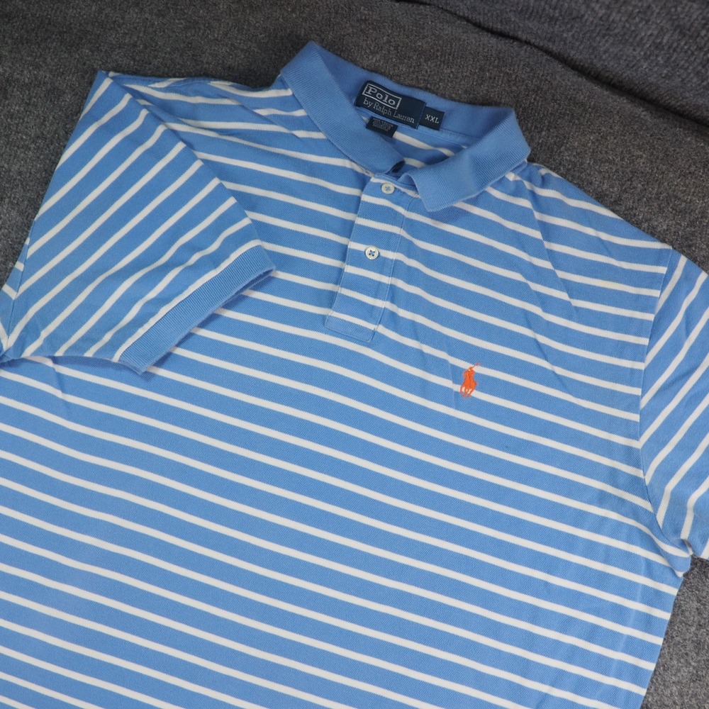 Polo Ralph Lauren Shirt Mens 2XL Polo Blue White Striped Short Sleeve Logo